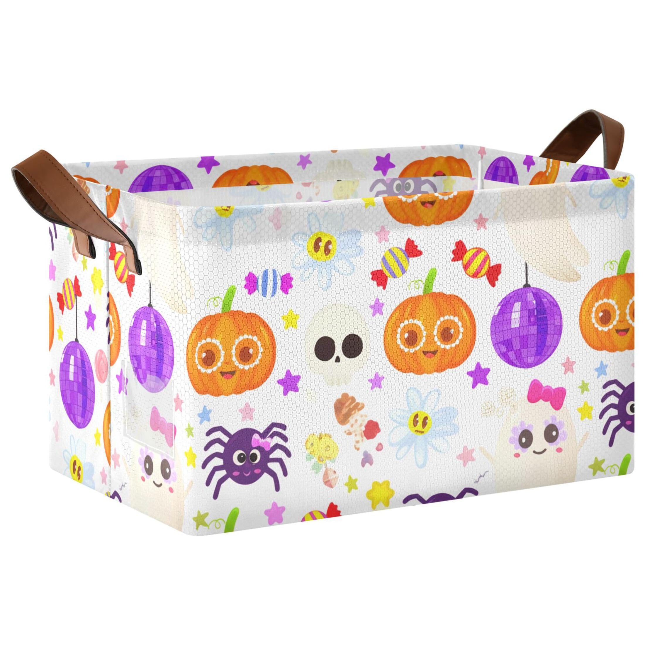 Kutsu Halloween Pumpkins Boo Foldable Storage Basket Collapsible Bin With Handles For Shelves