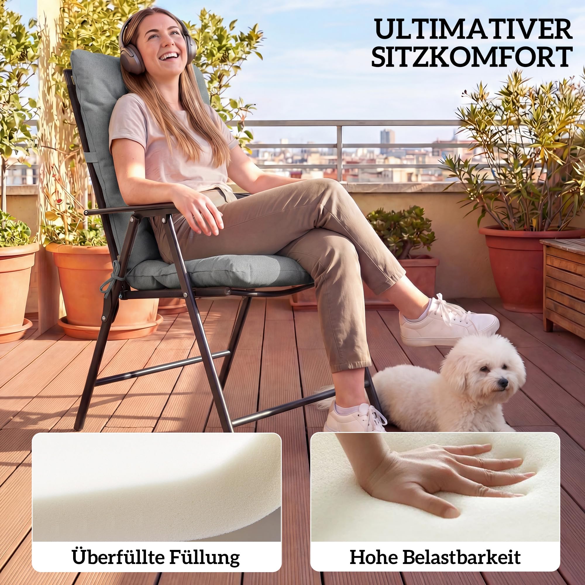 Outsunny 2er Set Sitzkissen 120 x 50 x 8 cm Stuhlkissen Outdoor Hellgrau