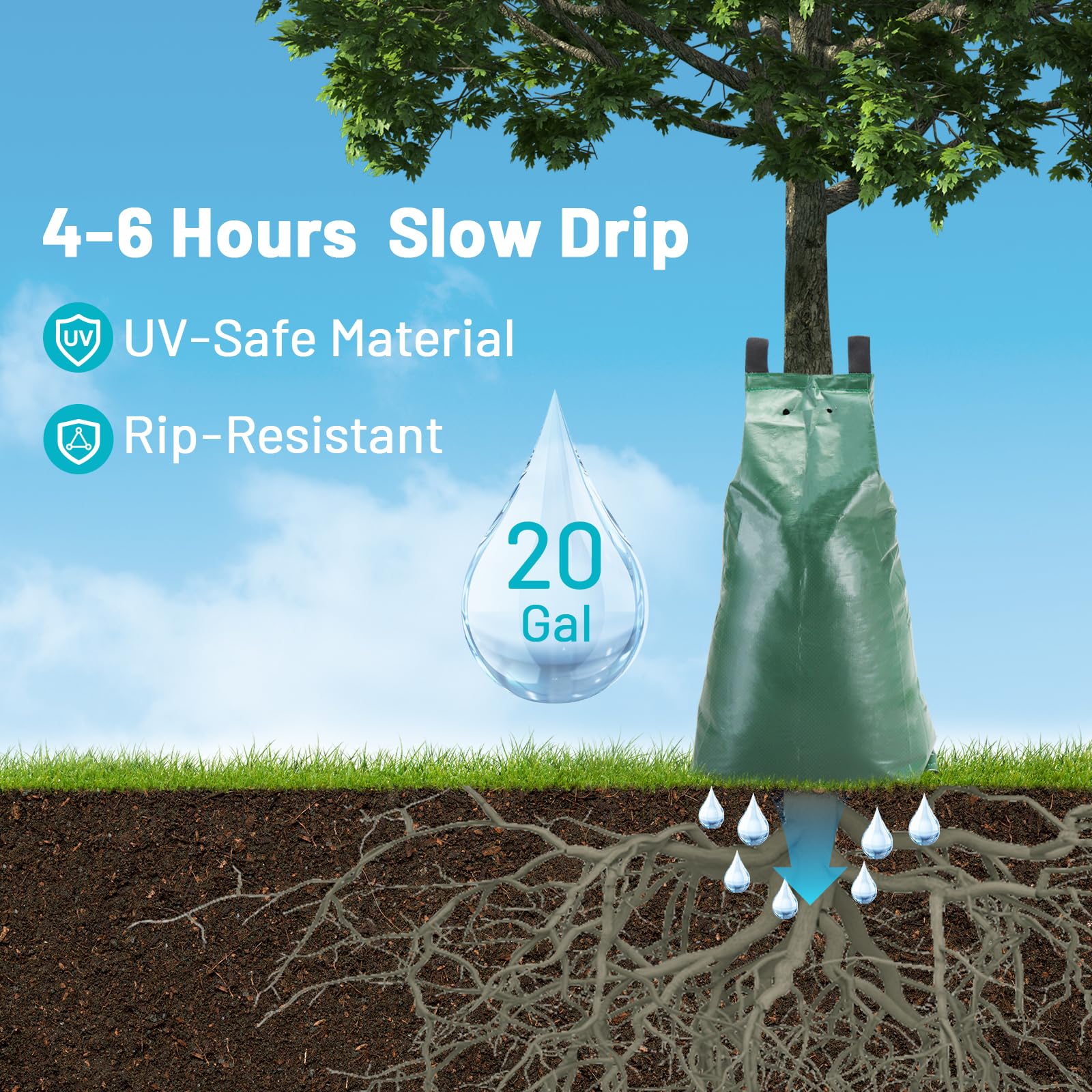 VINGLI Tree Watering Bag, 20 Gallon Tree Watering Bags Slow Release, 4-6 Hours Drip Irrigation Kit with Zipper, 2-8