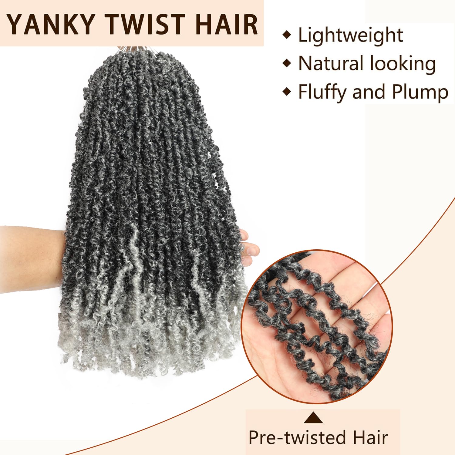 10 Packs Yanky Twist Crochet Hair 16 Inch Pre-twisted Natural Black Kinky Mini Spring Small Curly Senegalese Twist Braids Yankee (TGray((Ombre Gray) - Image 4