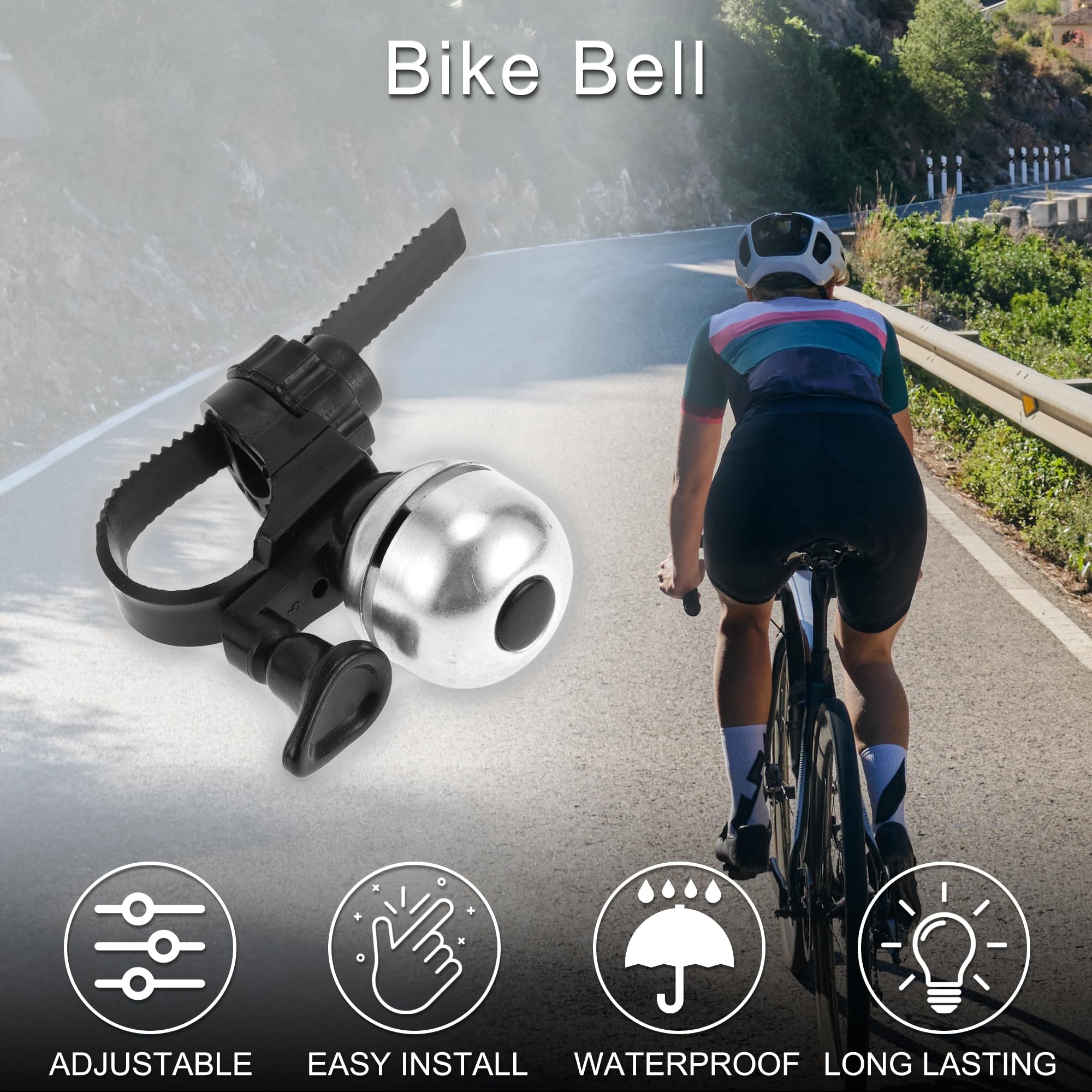 TUCKBOLD Mountain Bike Road Bike Bicycle Trigger Bell Retro Crisp Ringing Quick Release Design Adjustable Cycling Handlebar Bell Silver Tone for Adults - Image 2