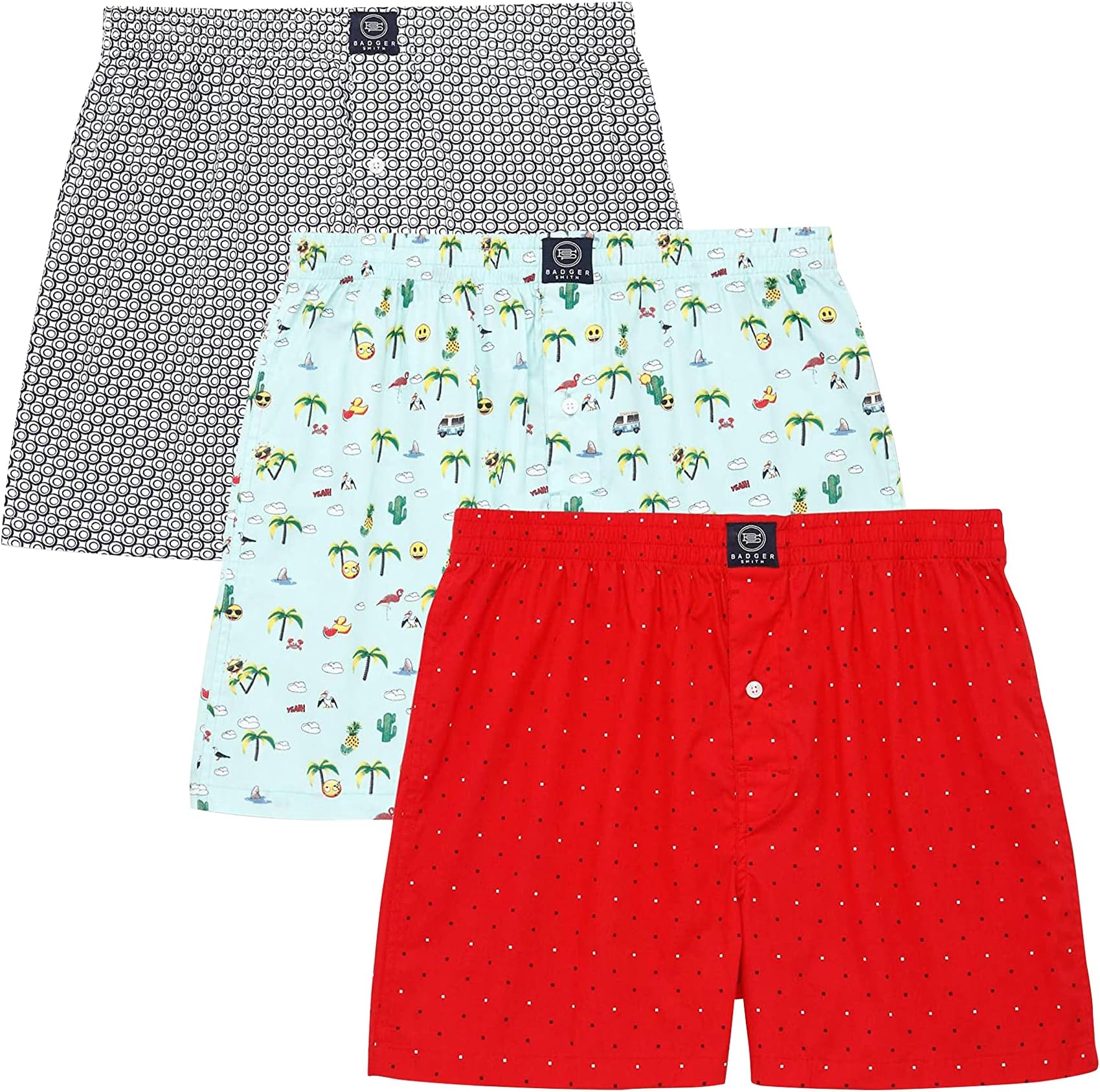 Badger Smith Men's, 5 - Pack and 3 - Pack 100% Cotton Print Multicolor Boxer Shorts