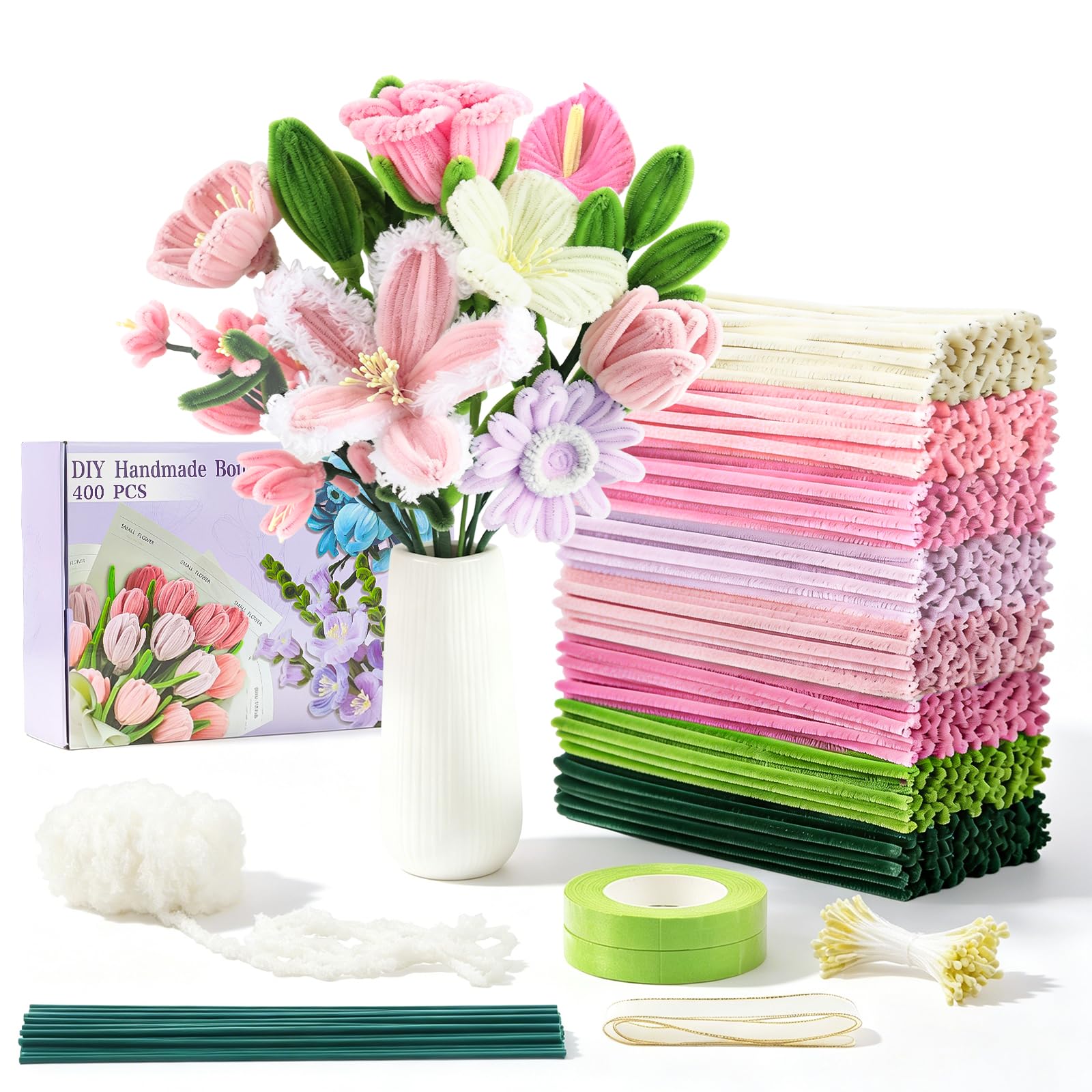 400 Pcs Pipe Cleaners Craft, 8 Assorted Colors Pipe Cleaners Bulk,