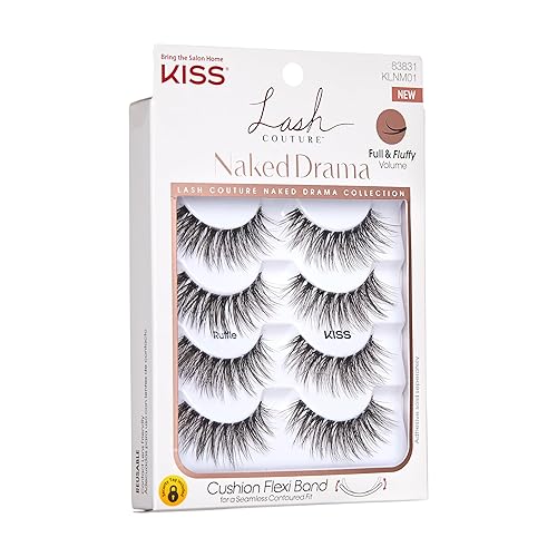 Miniatura 4 de KISS Lash Couture Naked Drama - Pestañas postizas de visón sintético 3D voluminosas con banda flexible acolchada, punta dividida, reutilizables,