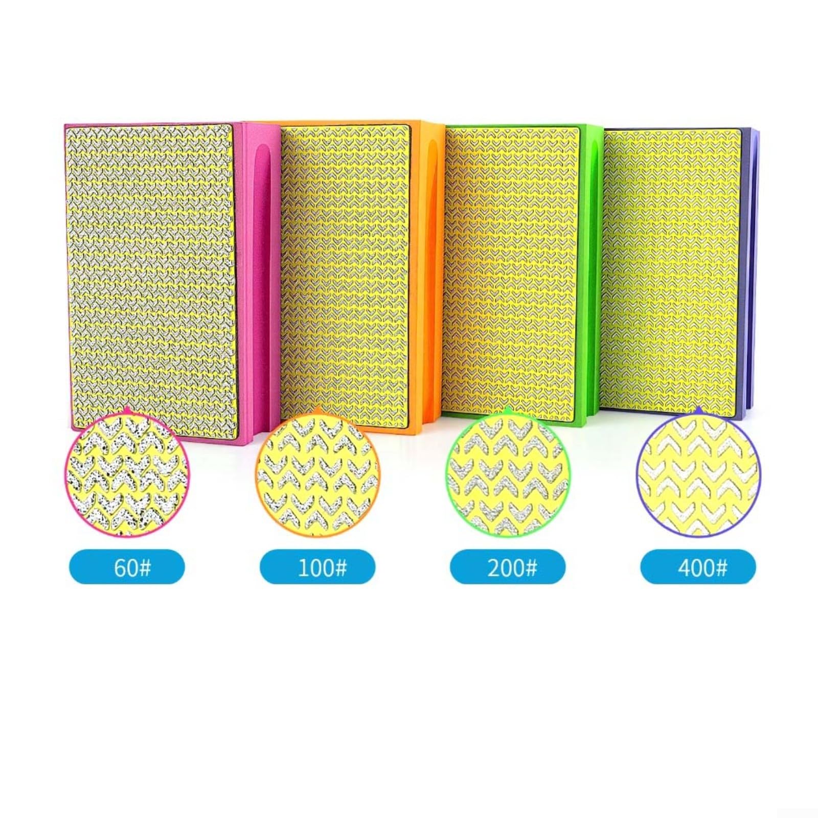 Paquete de 4 bloques de lijado con base de esponja, almohadillas de pulido a mano de grano 60/100/200/400 para uso en seco y húmedo, almohadilla de respaldo ergonómica de espuma para vidrio, madera