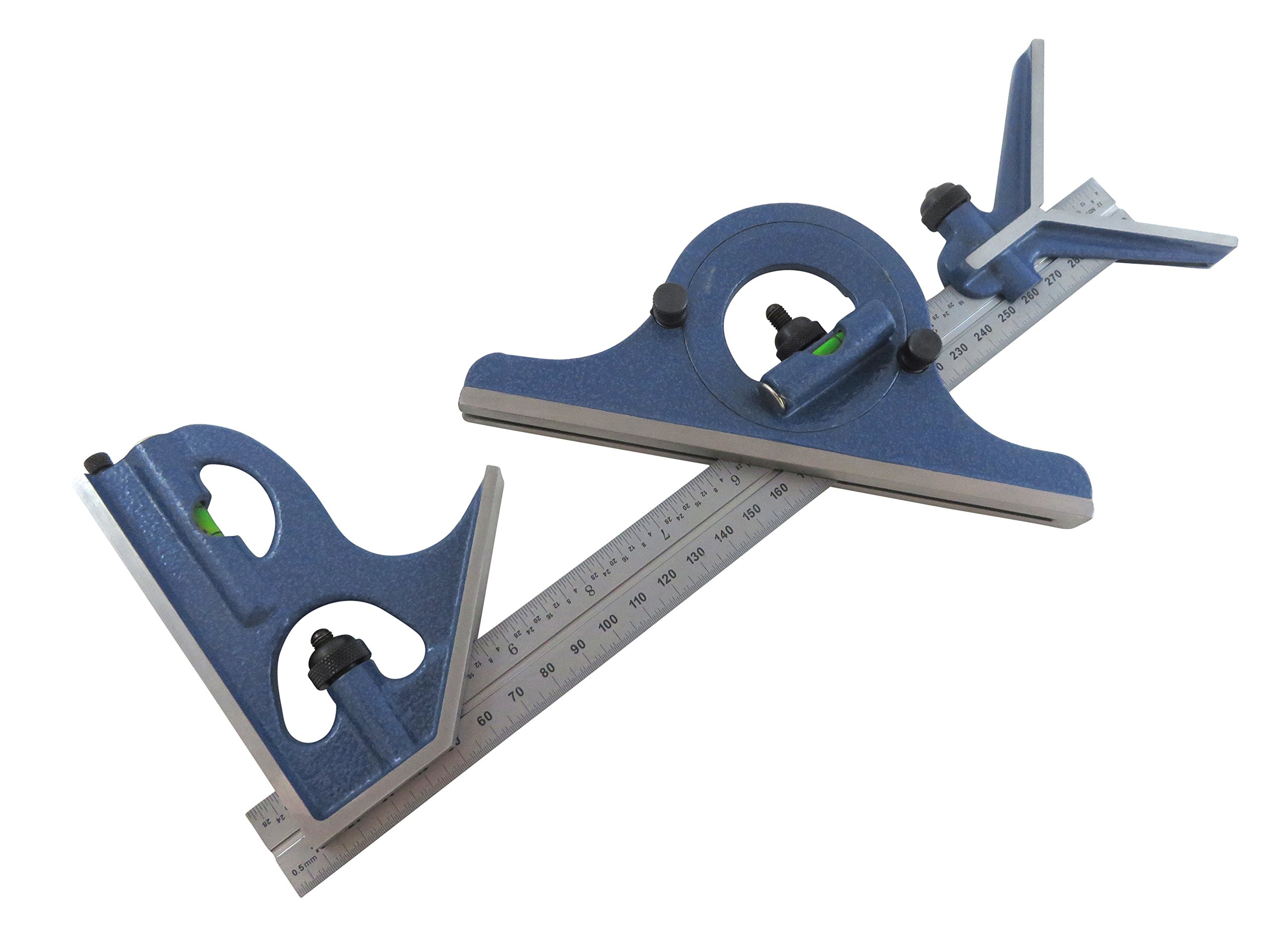 PEC 300 mm 12" English/Metric 4 Piece Combination Machinist Square with reversing Protractor Marked with 1/32", 1/64", mm and .5 mm