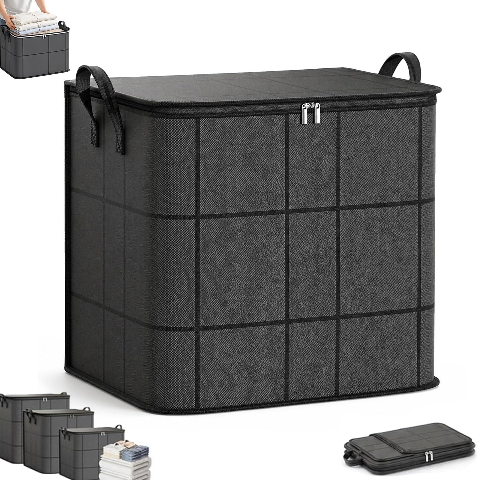 Spacious Moving Storage Bin, Foldable Zippered Fabric Organizer