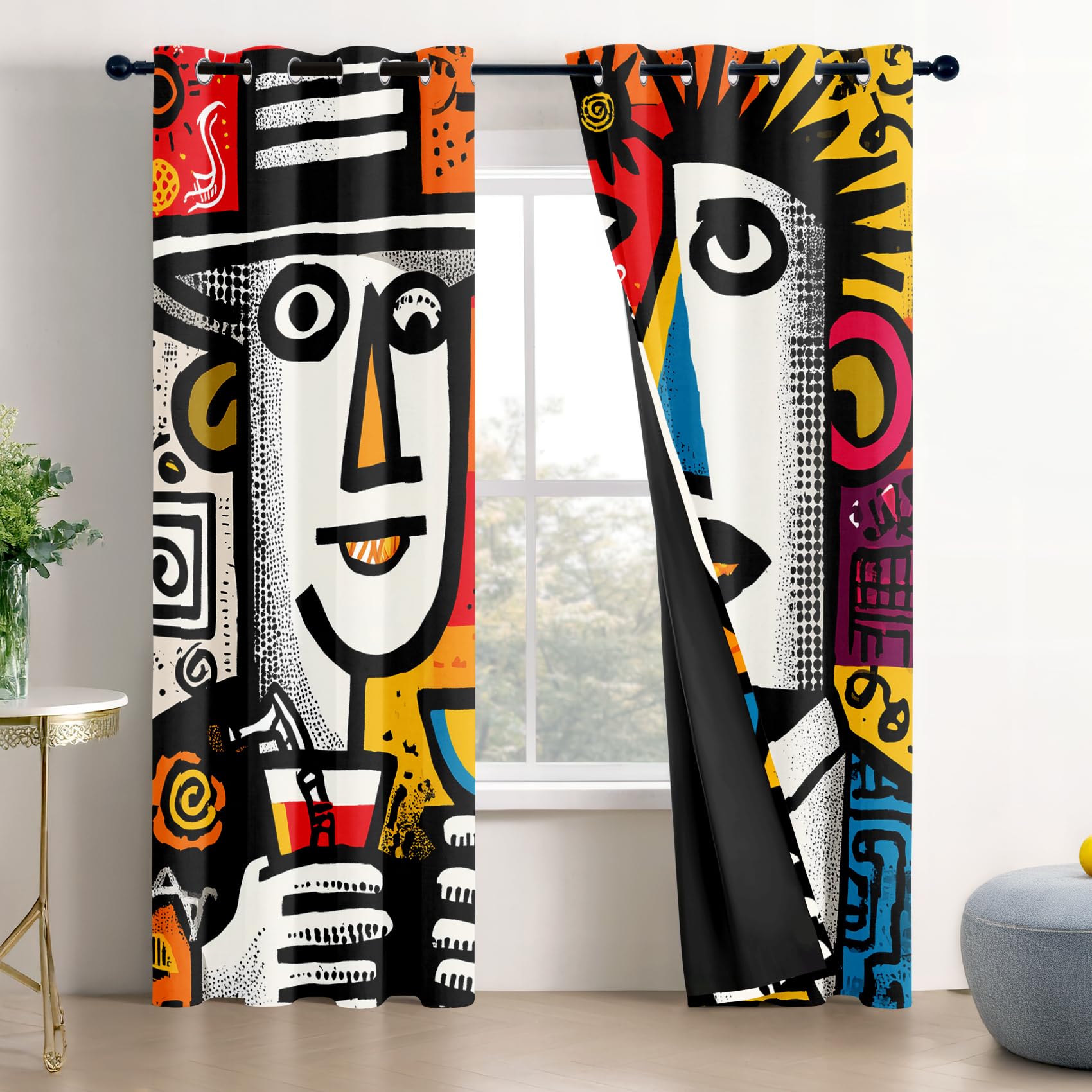 Mistela Abstrakte Kunst Verdunklungsvorhänge - Gardinen Moderne Graffiti Blickdicht Vorhang mit Ösen Verdunklungsvorhänge für Kinderzimmer Wohnzimmer Schlafzimmer Dekoration - 2er Set - H220 x B140cm