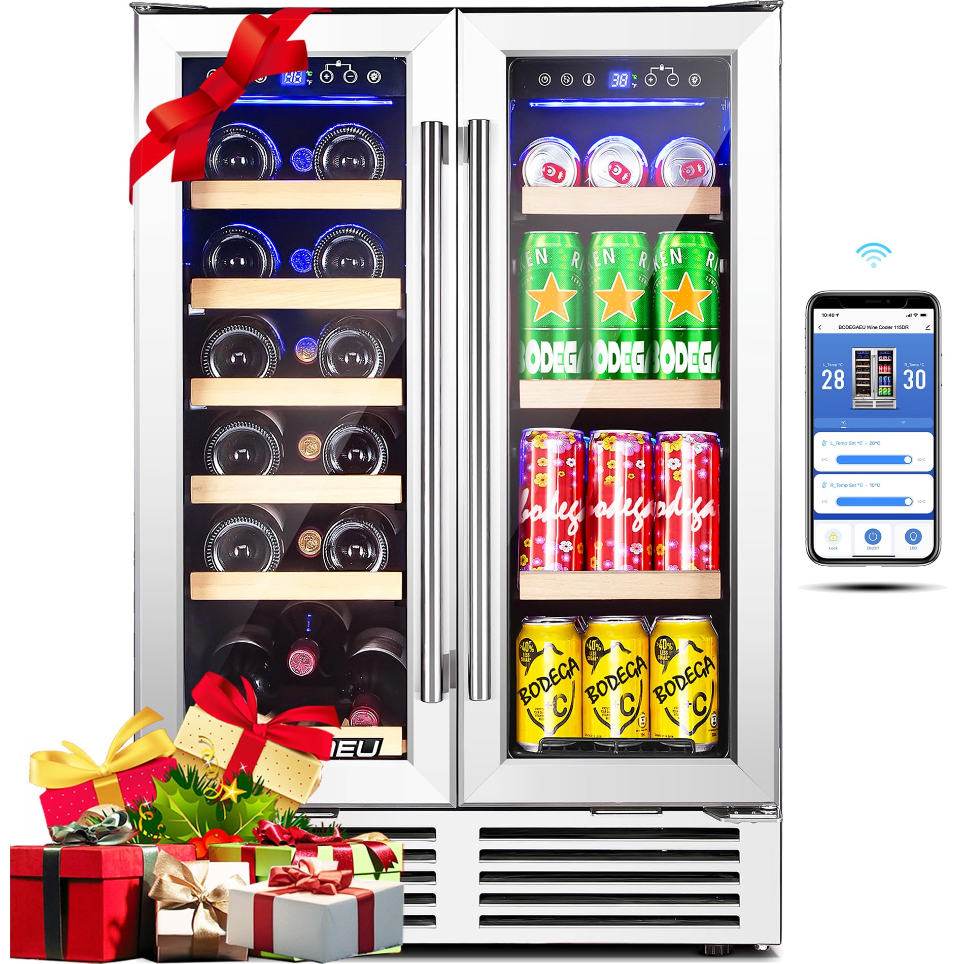 BODEGA 24 Inch Wine and Beverage Refrigerator, 2 Door Commercial Back Bar Cooler, Dual Zone Wine Cooler with Smart APP Control, Black Bar Fridge Hold 19 Bottles and 57 Cans, Built-In or Freestanding. on Fridge.com