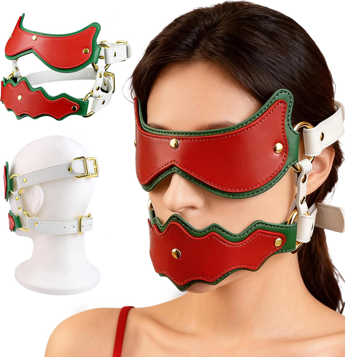 Sex Blindfold, BDSM Blindfold and Mouth Cover Mask, Christmas Sex Toys, Adjustable Soft Leather Sex Bondage, SM Cosplay Bondage Gear & Accessories Sex Toy for Women Men Couples