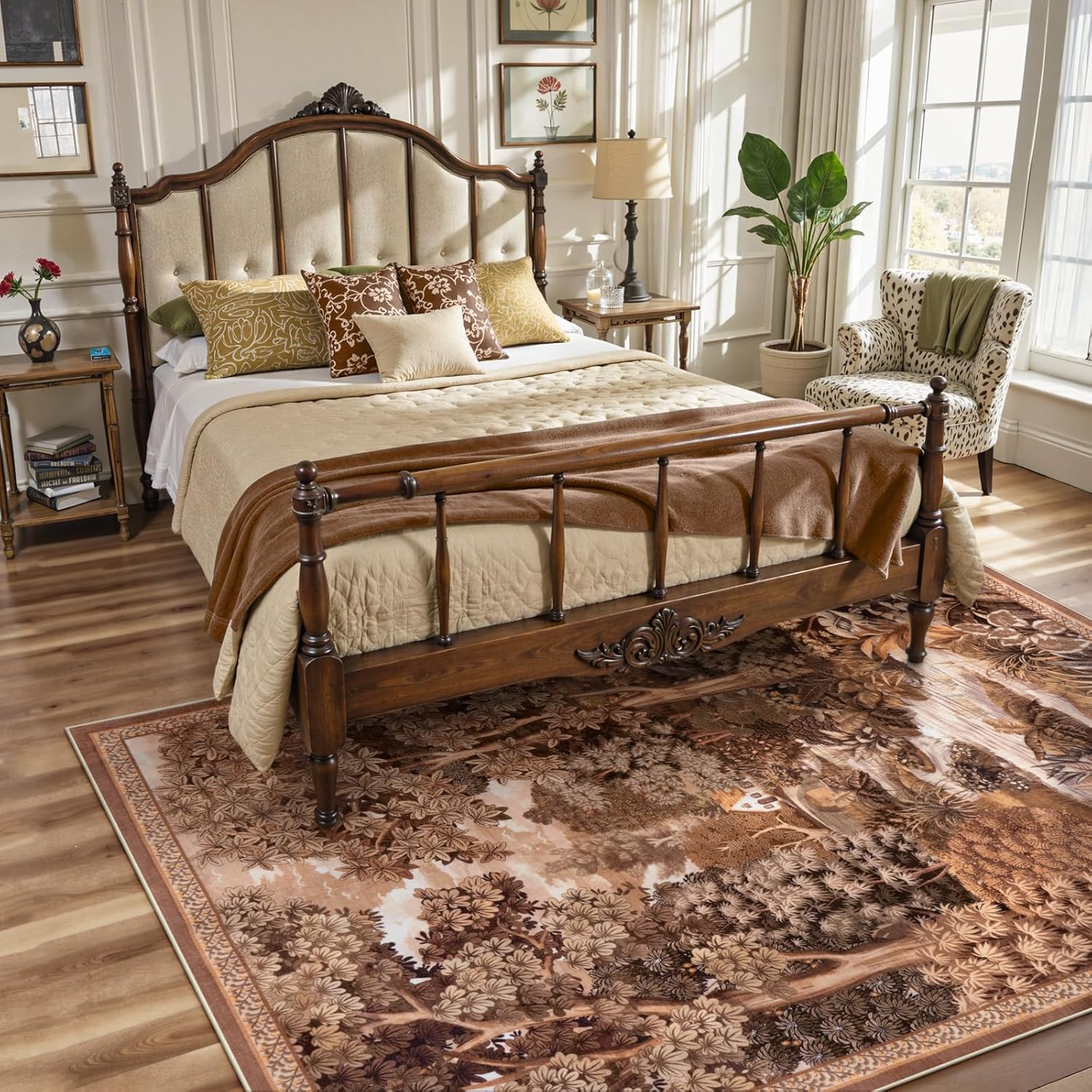 LIVEBOX 3x5 Brown Washable Area Rug, Non-Slip Small Entryway Rug Vintage Farmhouse Jungle Boys Rug for Bedroom Living Room Low-Pile Whimsical Carpet for Indoor Kitchen Bathroom(Brown, 3'x5')
