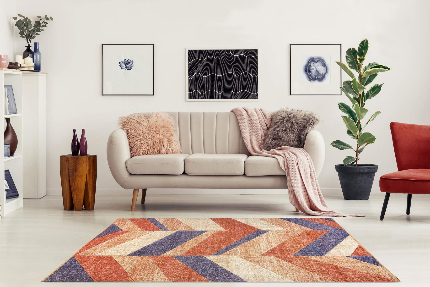 Tapis salon chambre moderne poil court design abstrait motifs ondulés robuste et doux Couleur: Lilas Taille: 160 x 230 cm - Maison
