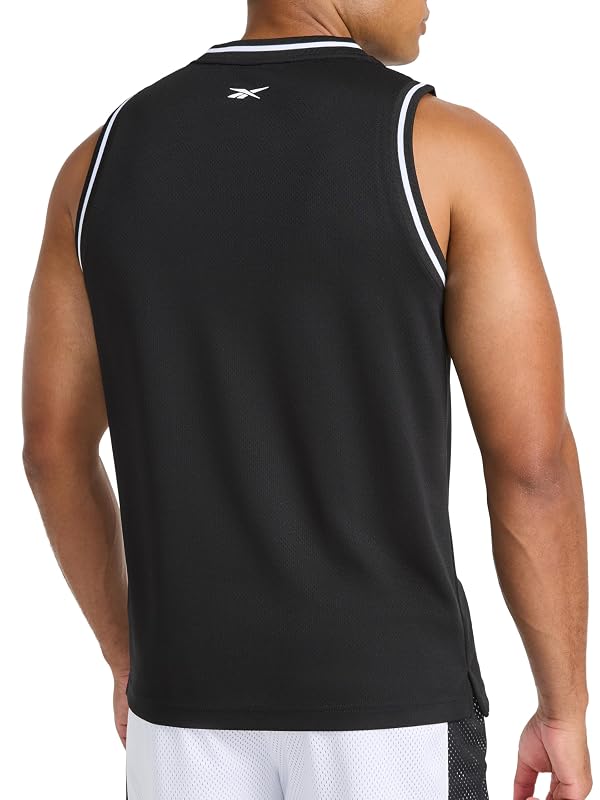 Reebok Men’s Rise Performance Crewneck Tank Top, Standard Fit, Lightweight Stretch Poly Fabric, Black, Large by Reebok - Image 2
