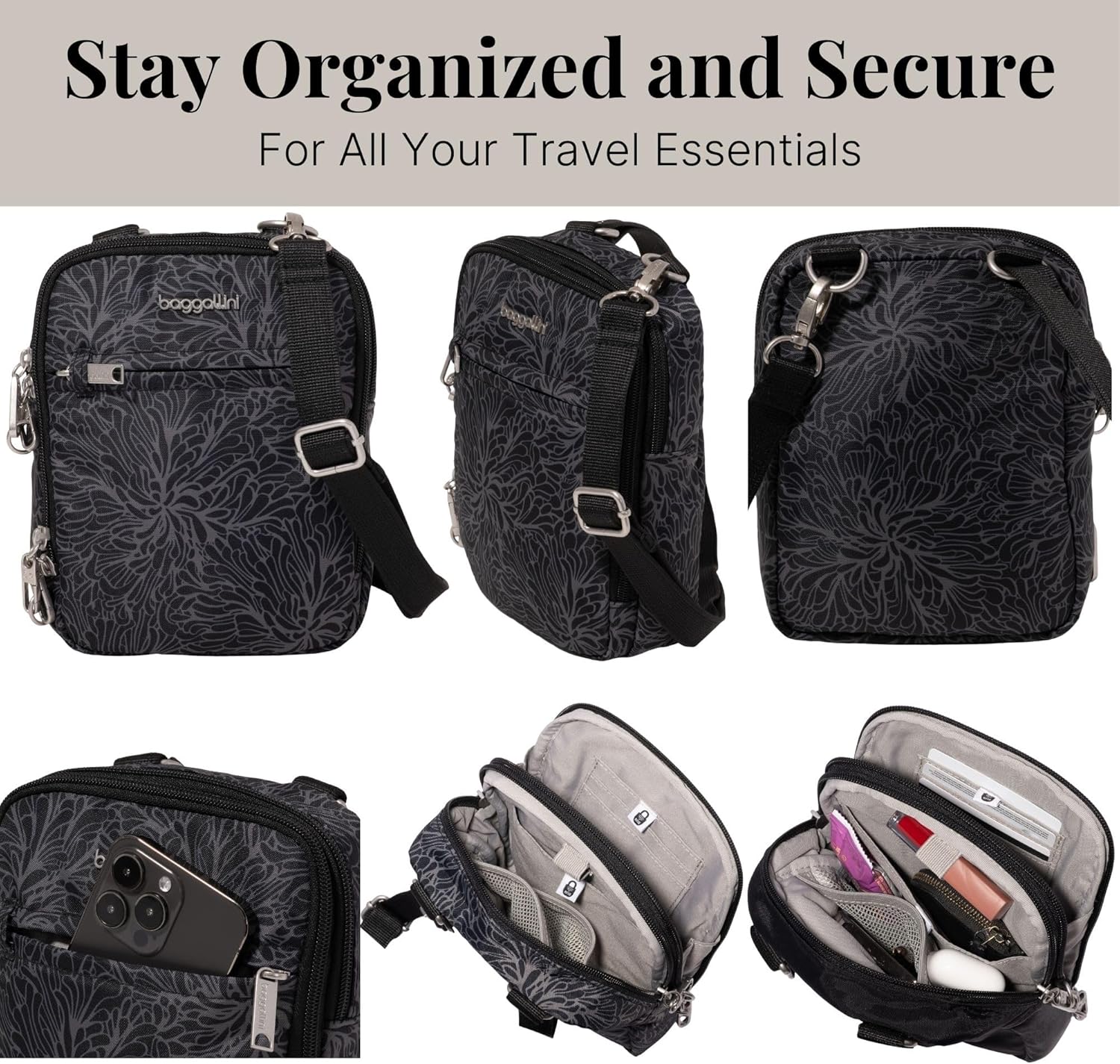 Baggallini Securtex® Anti-theft Mini Everything Crossbody Bag, 6.3"x8.25" Rfid, Locking Zippers & Cut-resistant Strap - Image 5