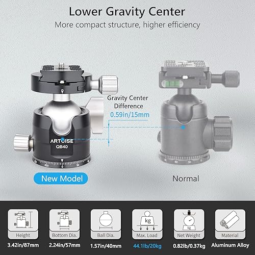Miniatura 3 de Trípode de fibra de carbono con cabeza de bola de perfil bajo de Arca panorámica, trípode ligero para cámara de viaje, monopie con accesorio diseño