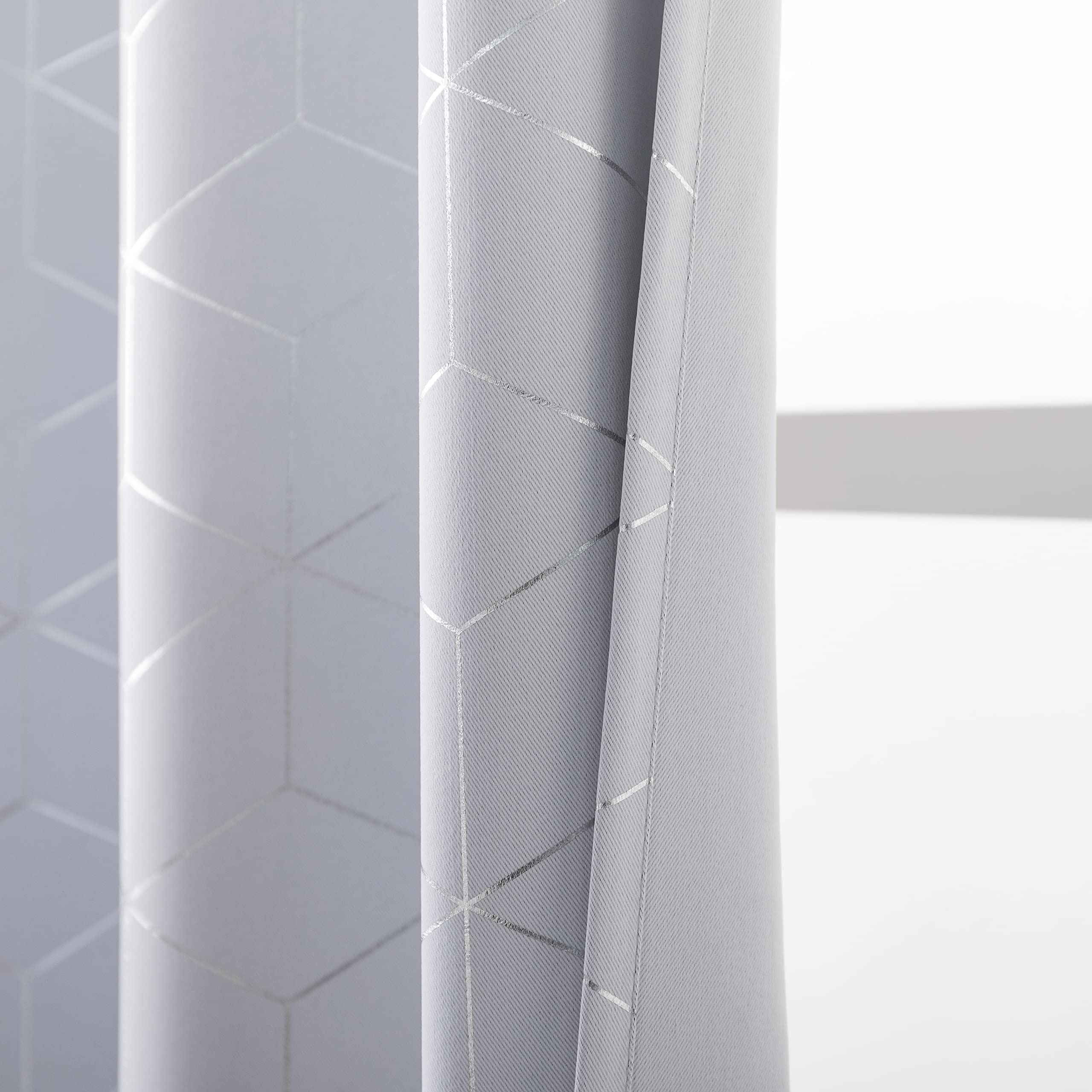 Paneles De Cortina 100 % Opacas Color Crea Y Plateado, Juego De 2, Patrón Geoétrico Jacquard