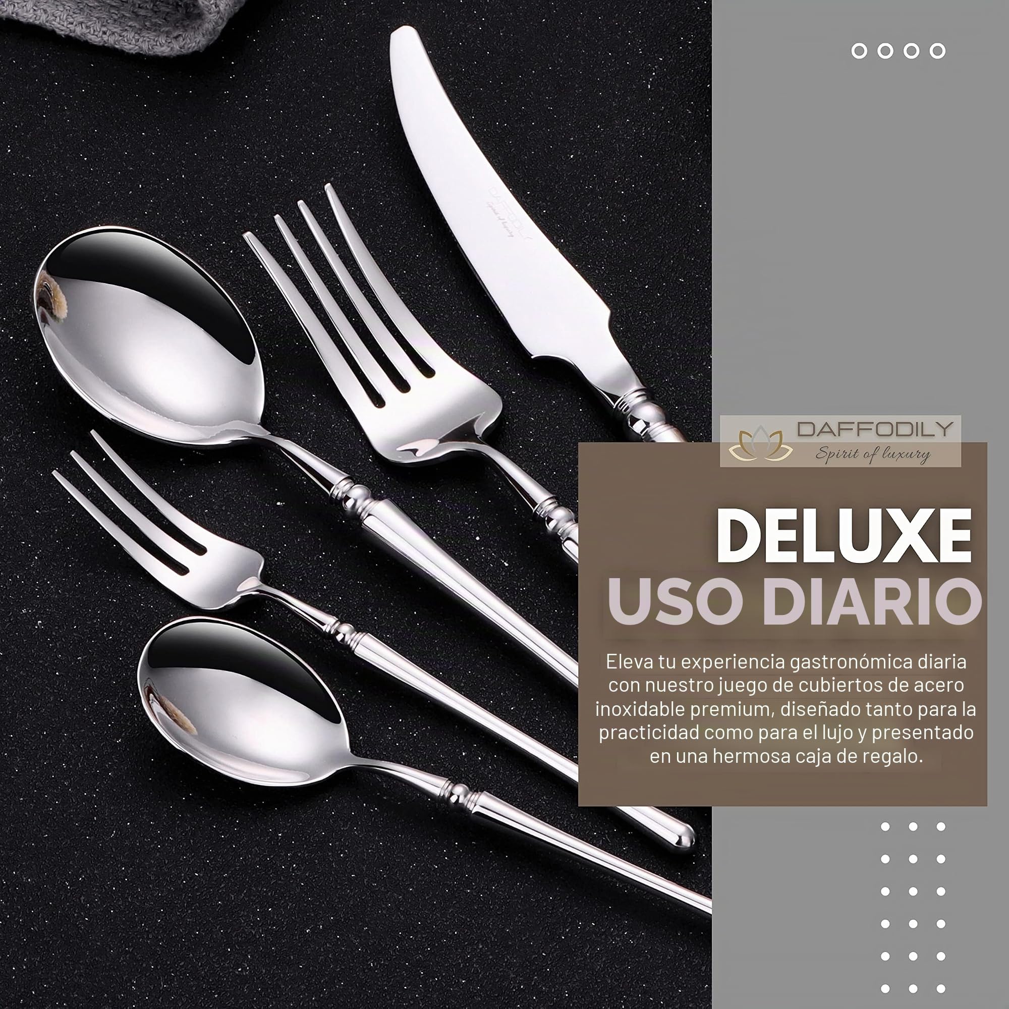 DAFFODILY® Juego De Cubiertos De Lujo - Cubiertos Acero Inoxidable, Cuberterias Completas, Cuchara, Tenedor, Cuchillo Chuletero, Servicio De Vajilla Martillado 18/10