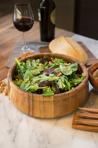 Miniatura 3 de Ironwood Gourmet Ensaladera Petaluma con borde de cuentas grandes, madera de acacia, marrón, 12 x 12 x 4 pulgadas