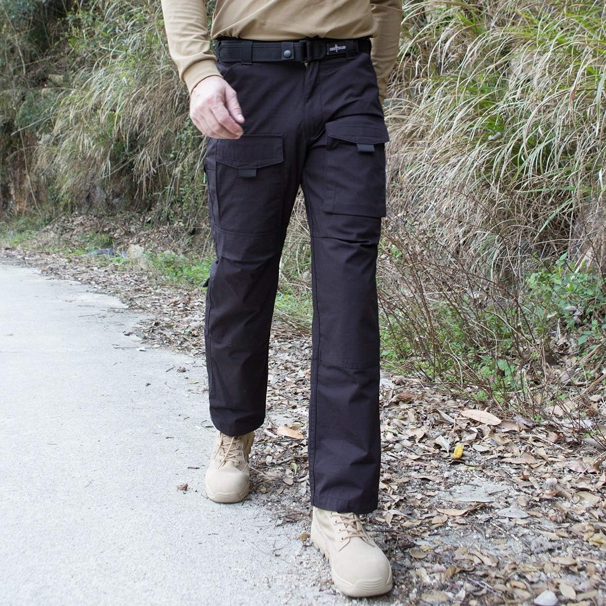 FREE SOLDIER Men's Work Pants Stretch Tactical Pants | 11 Pockets, Easy to Clean, Elastic Waist, Durable Ripstop EDC Work Pants for Hiking Hunting