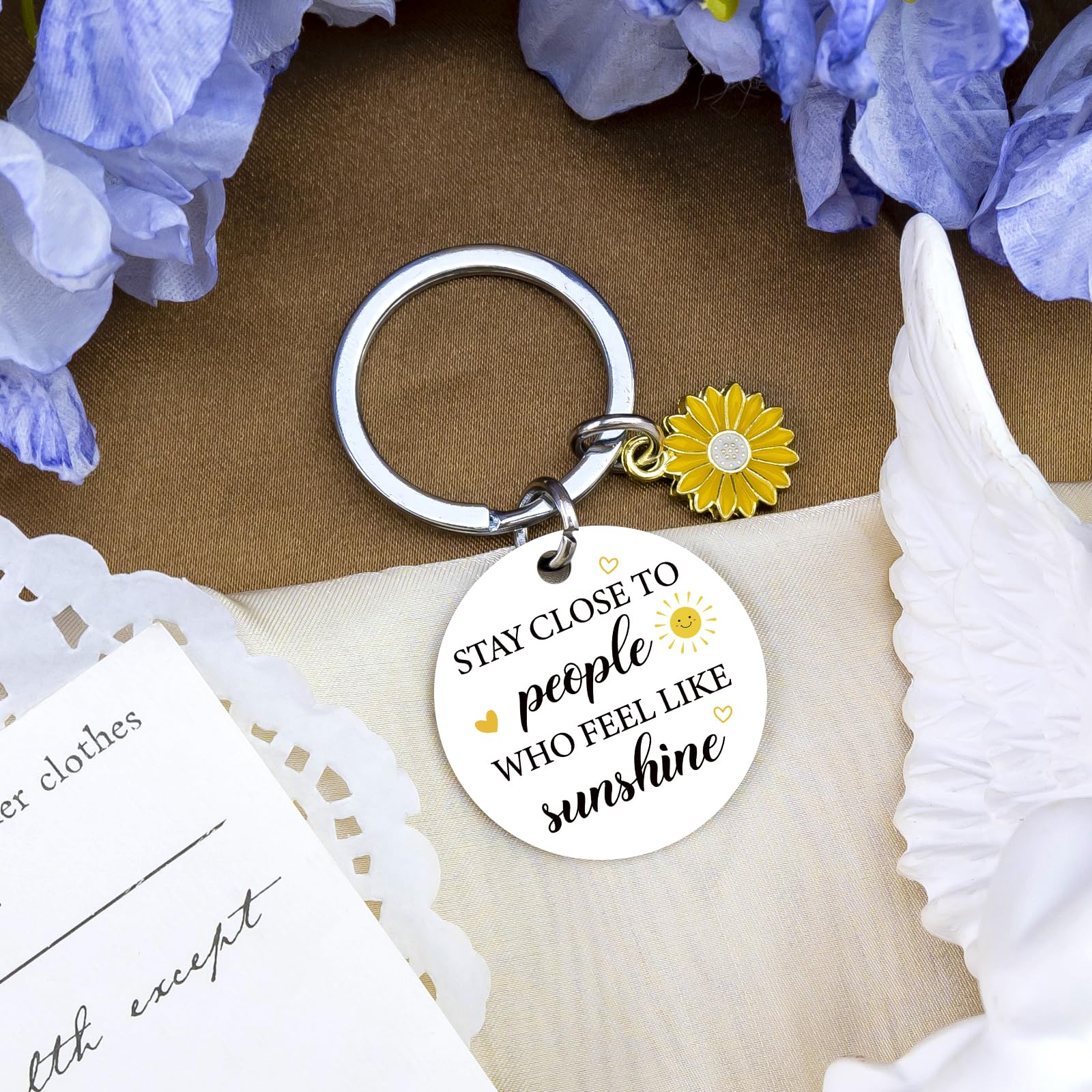 Sunshine Gifts for Women Motivational Sunshine Decorations Keychains Sunflower Gifts Basket for Women Friend Bestie Coworker Birthday Christmas Inspirational Cheer Up Gift for Her Sunshine Keyring