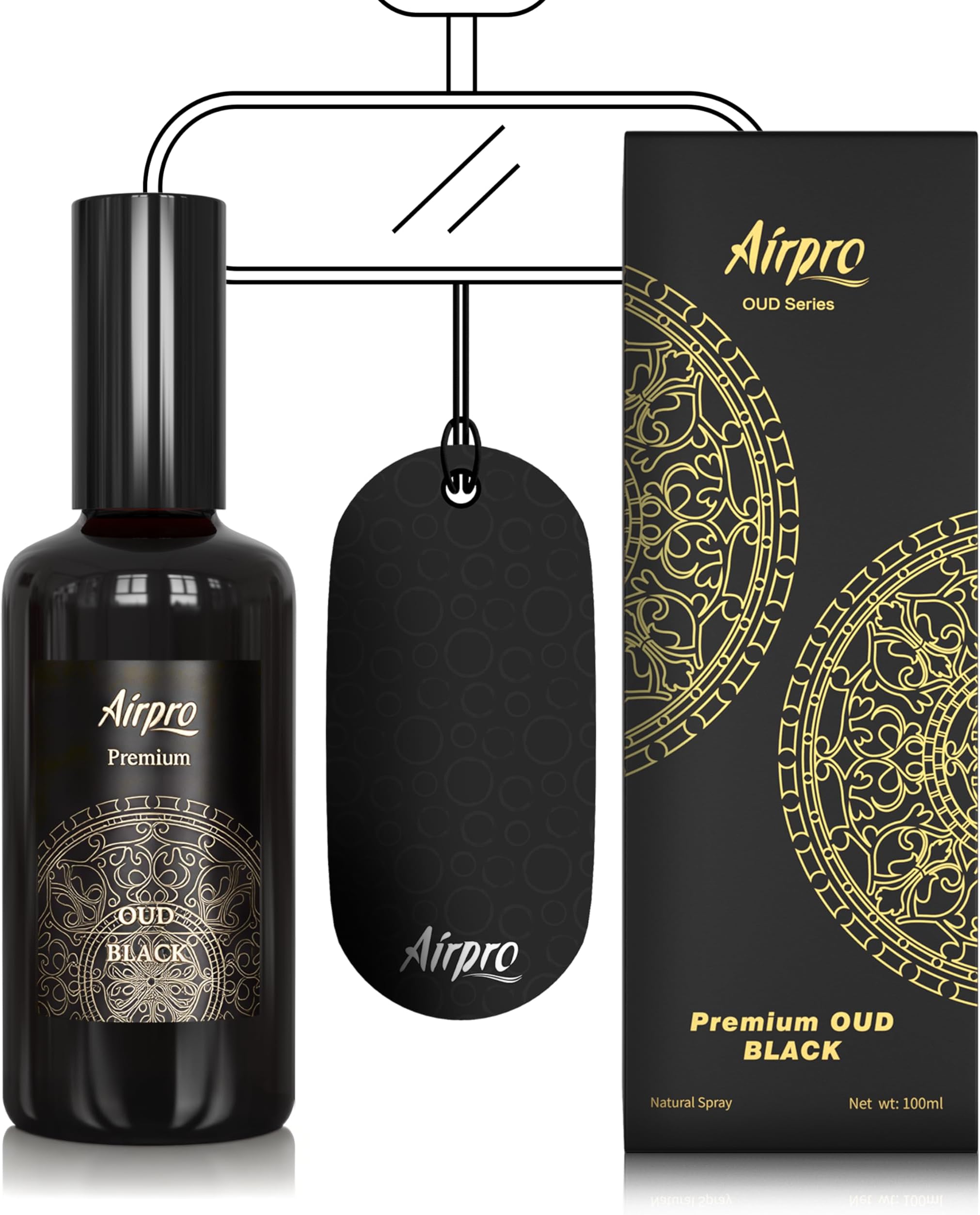 Airpro Luxury Oud Black Car Perfume Spray | Oud Car Air Freshener Spray | Long Lasting Fragrance for Car, Office, Home & Room | Premium Car Accessories | Luxury Car Perfume | 100ml