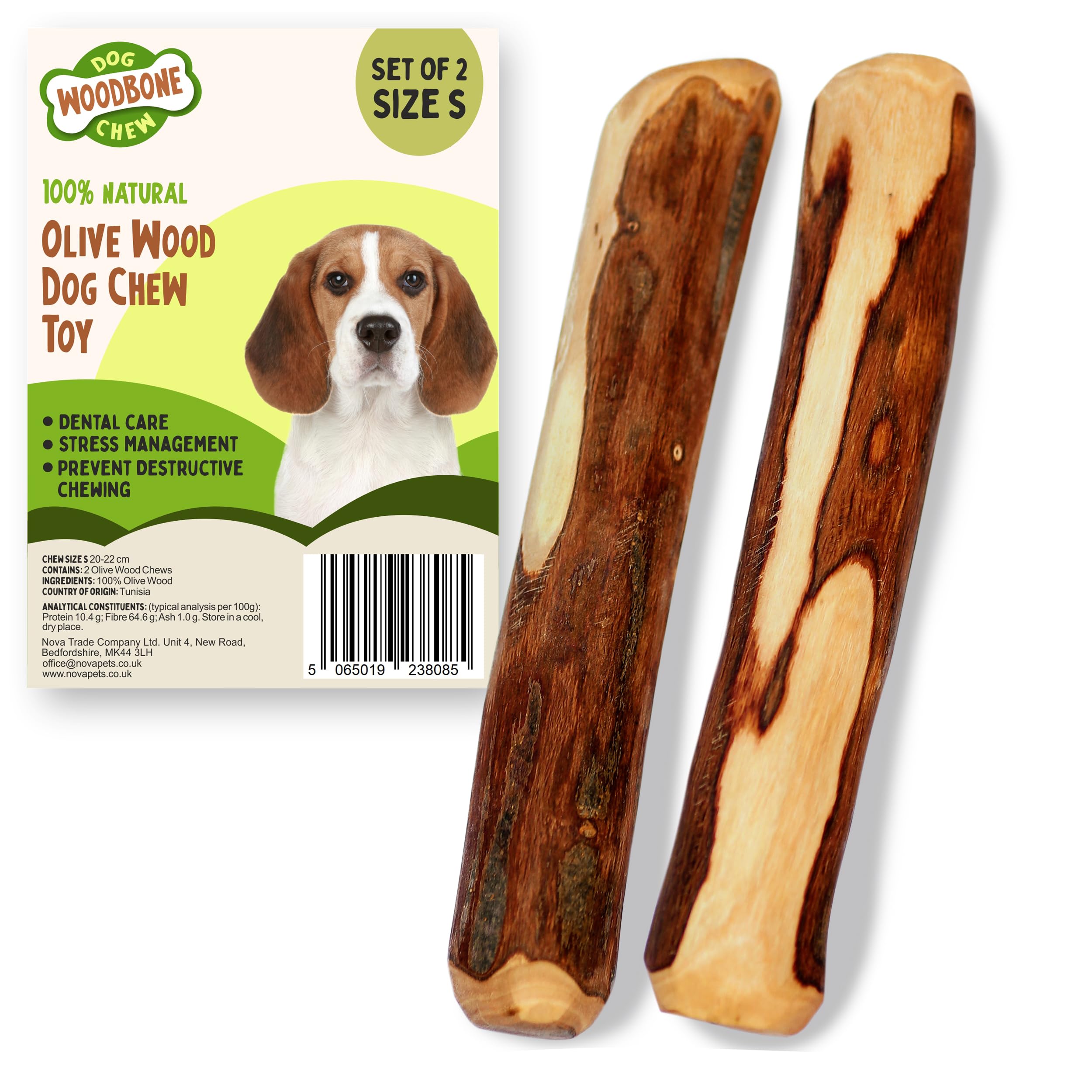 Woodbone Olive Wood Dog Chew Toy for Small Dogs - Natural Dental Chewing Stick - Set of 2 Size S