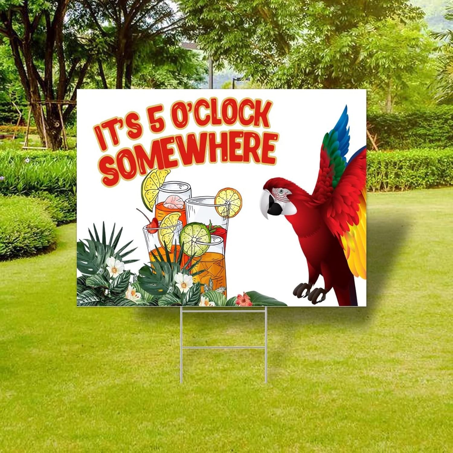 Yard Signs It's 5 O'Clock Somewhere Parrot Plastic Yard