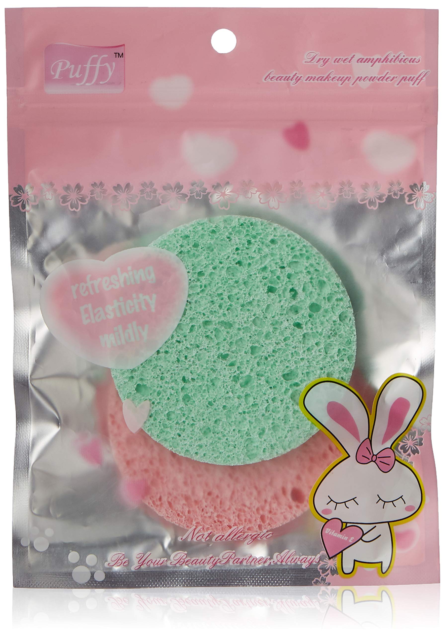 Lilyz Make-up Refreshing Puff Applicator, 2-Piece, Blue & Yellow/Green & Pink