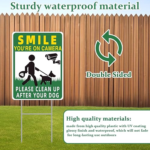 Miniatura 5 de Letreros de "Clean Up After Your Dog", paquete de 2 estacas de metal de doble cara de 13 x 10 pulgadas con estacas en H de 13 x 10 pulgadas,