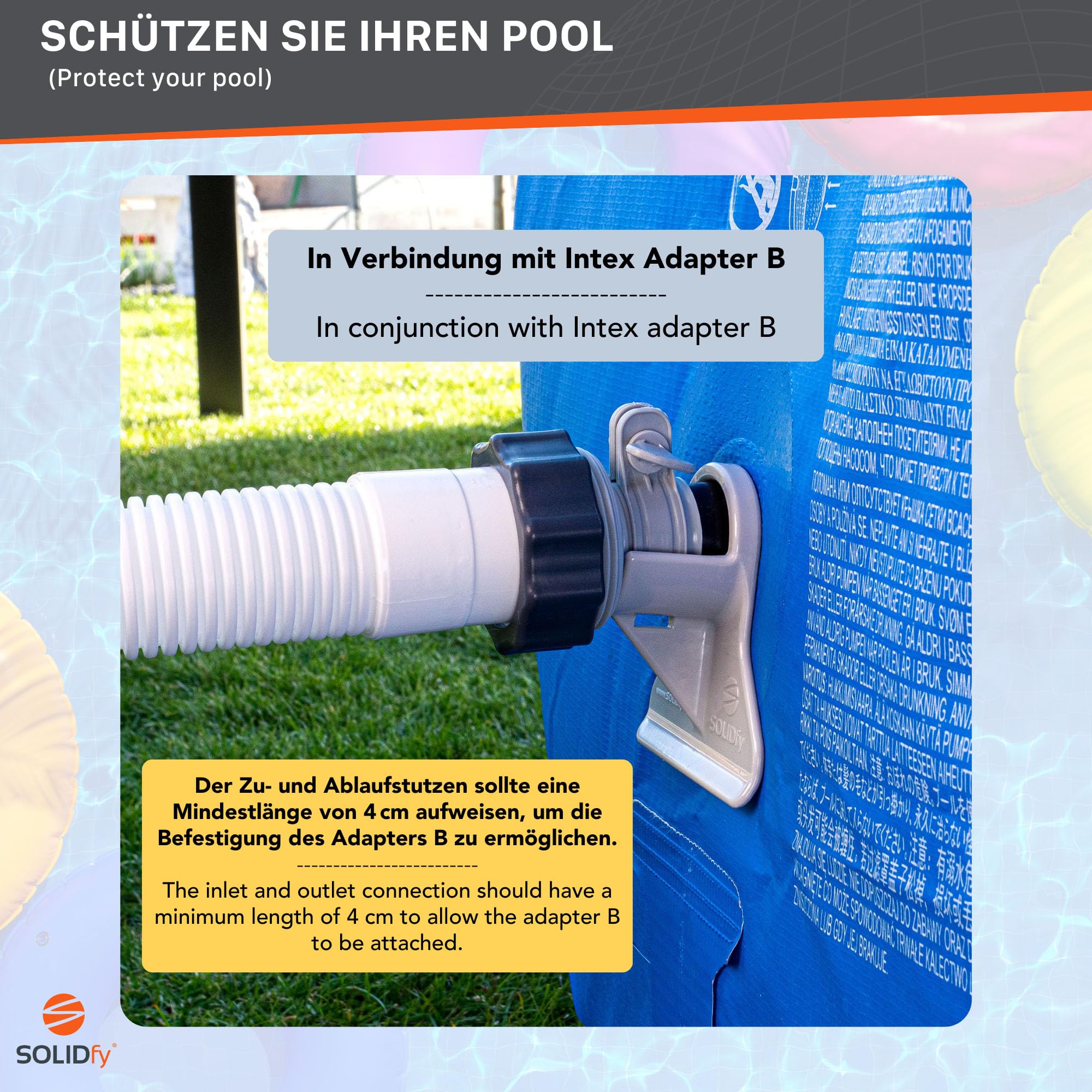 [2x] Pool Schlauchhalter 26mm - 46mm | Schlauchhalterung für Intex, Bestway, Hecht | auch mit Adapter B und Absperrventil Rohrhalter 32mm 38mm Knickschutz in grau