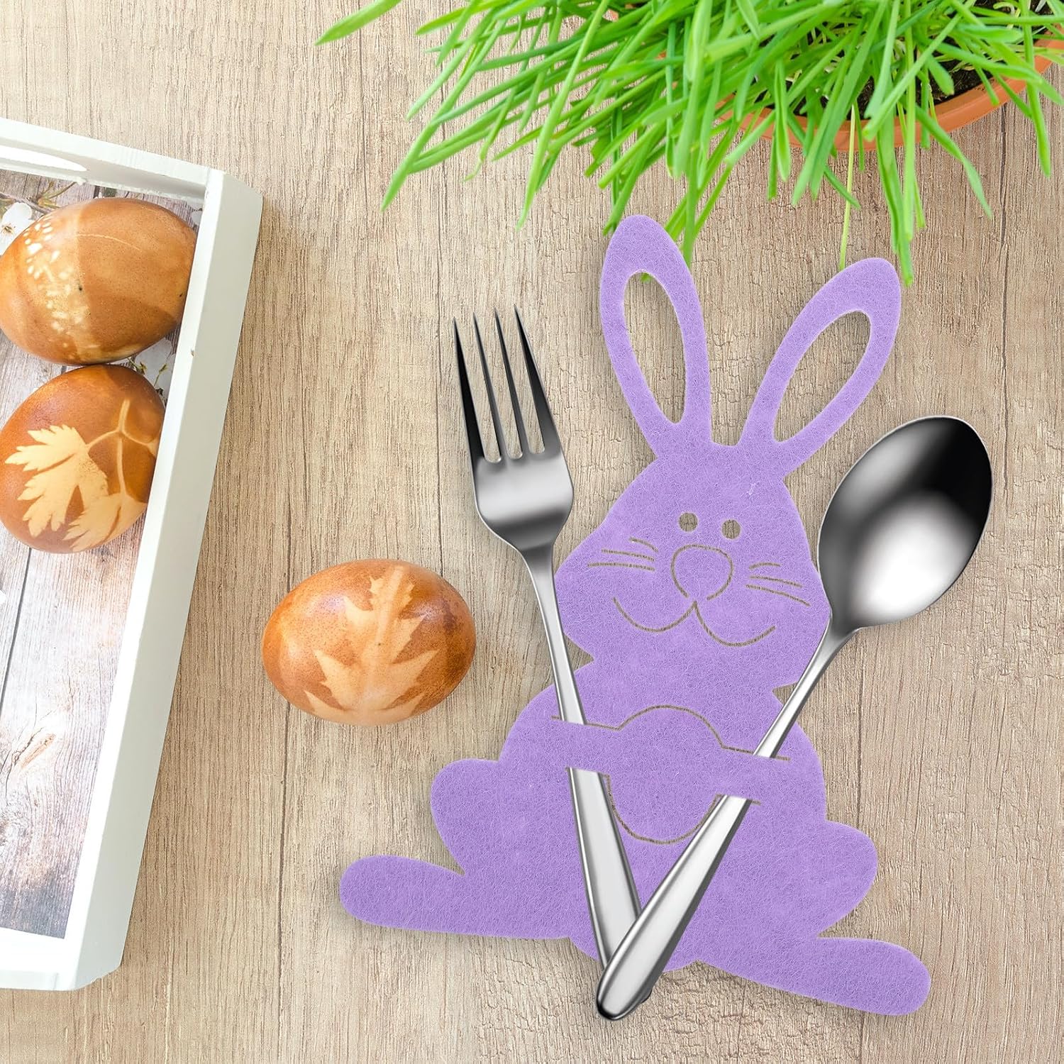 12pcs Purple Bunny Shaped Cutlery Storage Bags for Dining Table