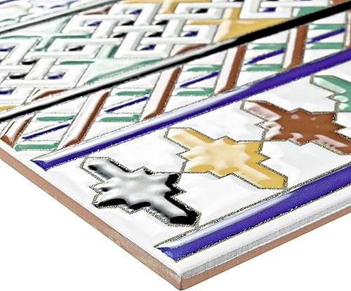 Miniatura 3 de somertile wessvgdc Giralda Taifa cenefa cerámica pared frontera baldosas, 7.88" x 7.88"