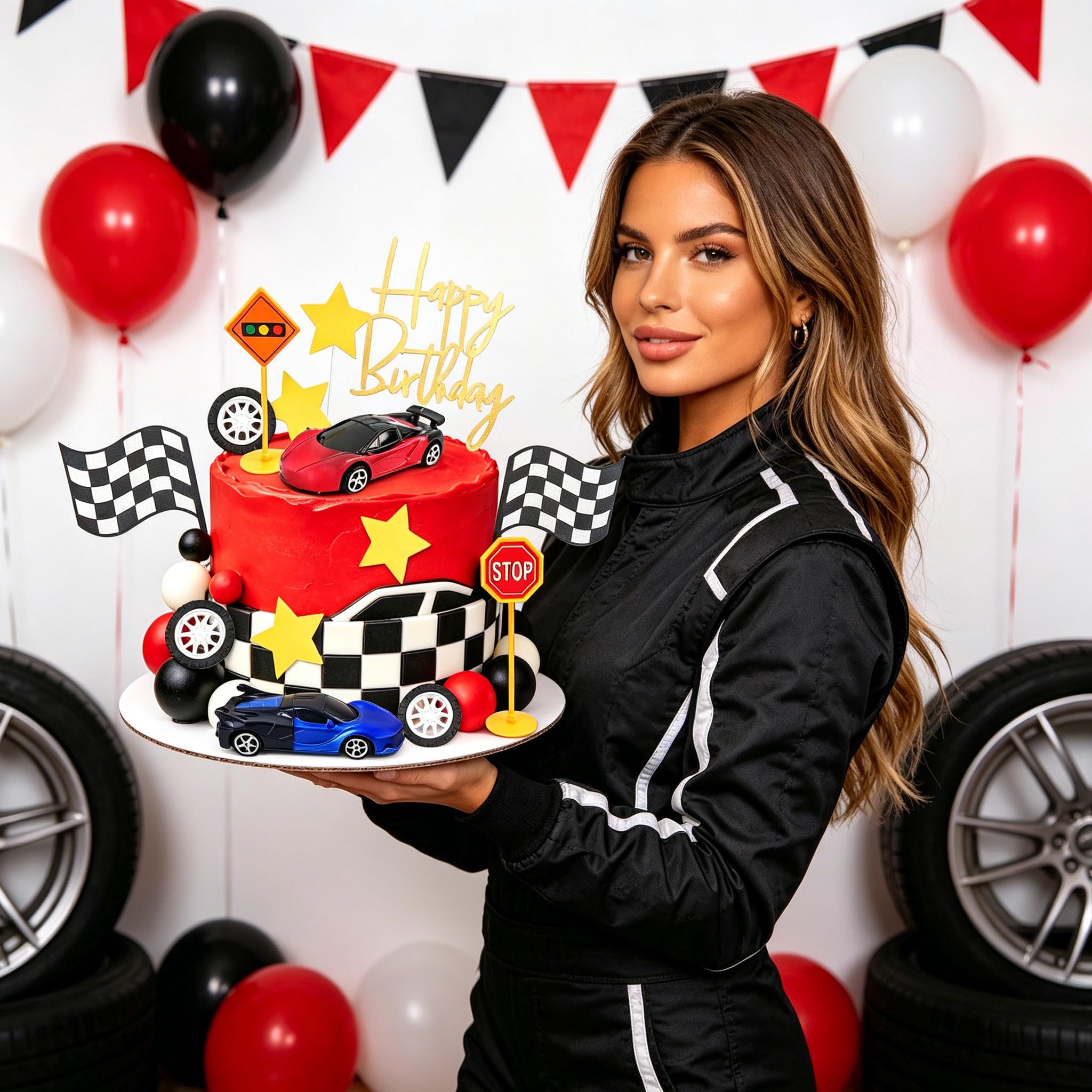 Race Car Cake Decorations Checkered Flag Growing Up Two Fast Birthday Decor Fast One Three Four Speed Birthday Decorations - Image 4