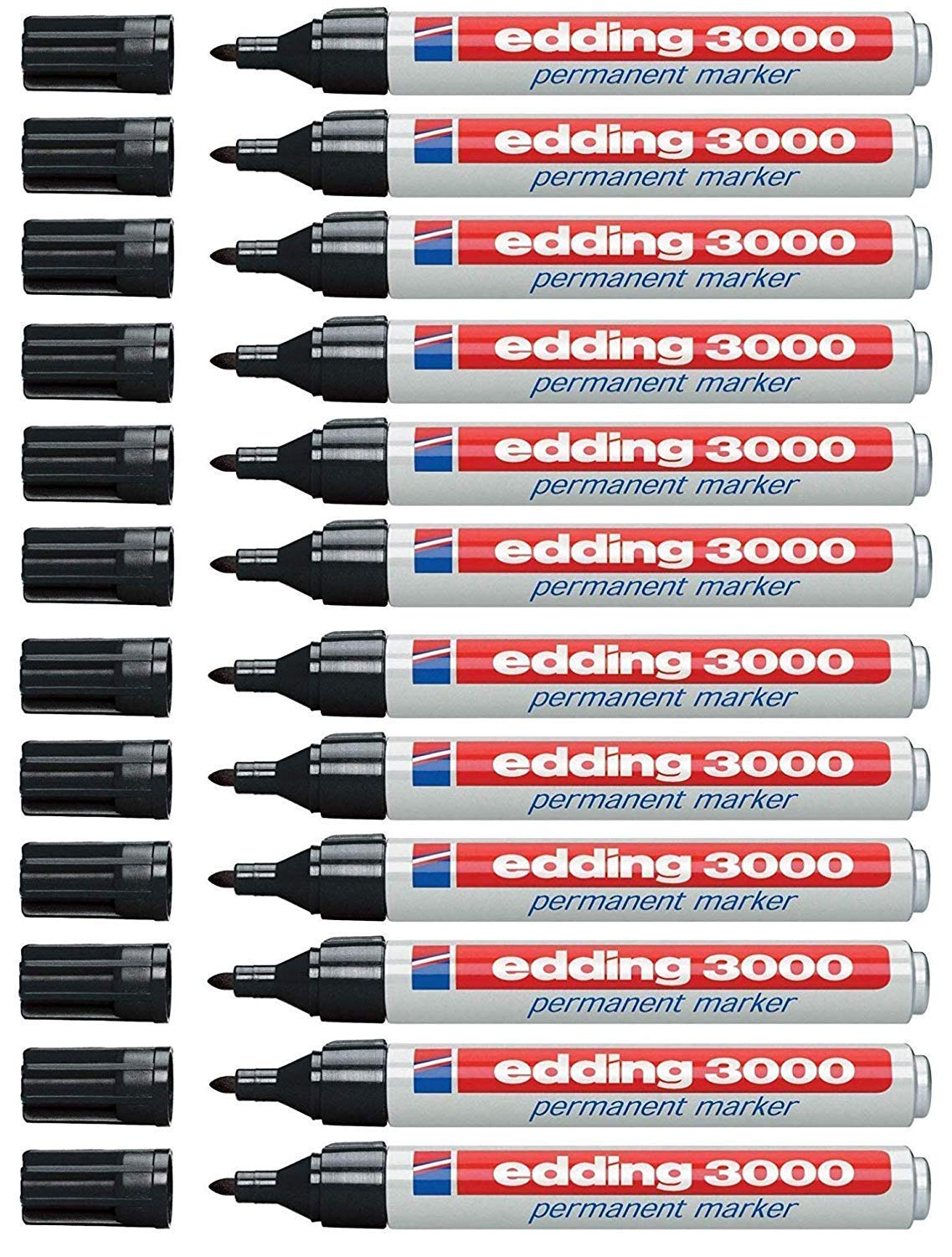 edding 3000 rotuladores permanentes, 1,5-3 mm, recargables (12 unidades, negro)