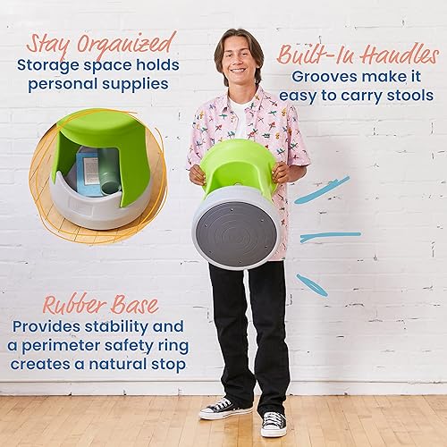 Miniatura 5 de ECR4Kids Taburete tambaleante de almacenamiento, altura del asiento de 18 pulgadas, asientos activos, verde limagris claro