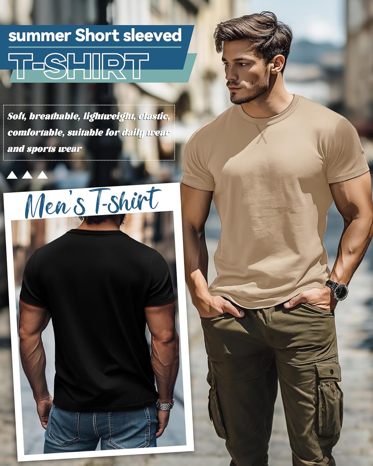 5 Pack Men's Big and Tall Short Sleeve T-Shirt, Summer Crew Neck Tees Slim Fit Shirts Athletic Pullover Tops - Image 2