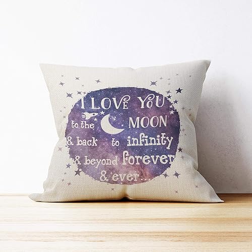 Miniatura 3 de Fundas de almohada I Love You to The Moon and Back de 18 x 18 pulgadas, funda de cojín de lino para sofá cama