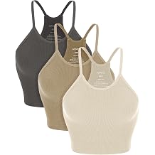 ODODOS Womens Crop 3-Pack Seamless Rib-Knit Camisole Crop Tank Tops