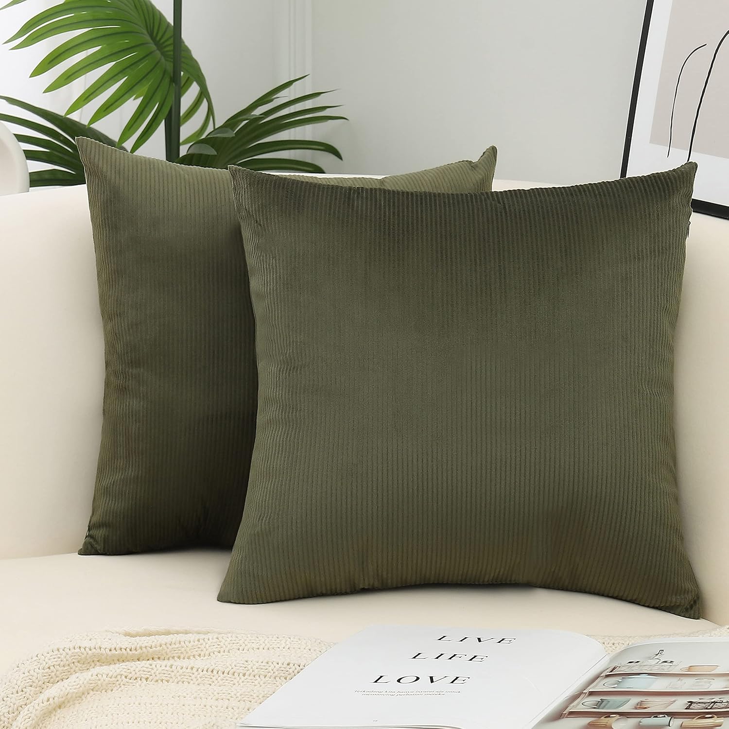 olive green sofa pillows