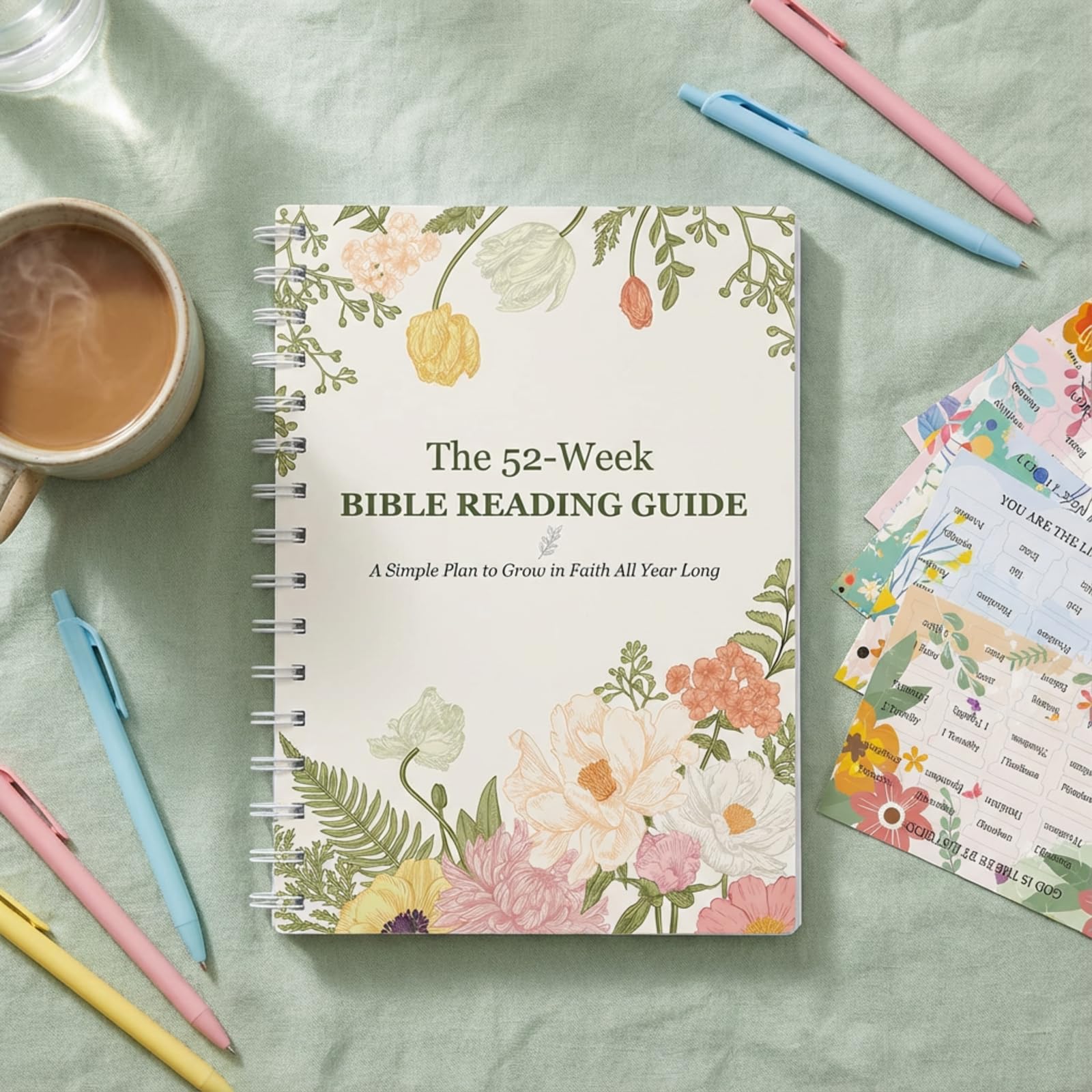 Kit de diario de estudio bíblico de 52 semanas para mujeres, planificador de lectura y reflexión de las Escrituras de un año, cuaderno devocional cristiano con resaltadores, bolígrafos y pestañas de