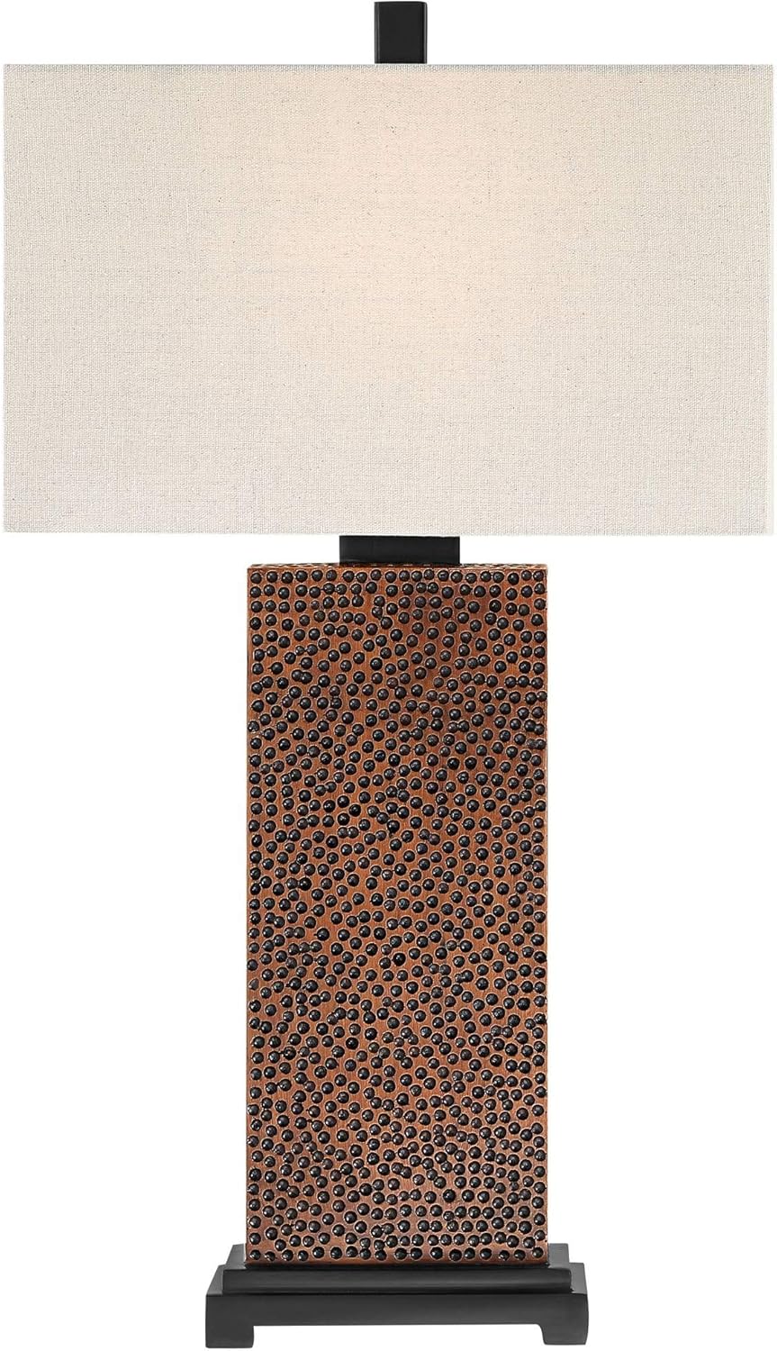 Lіmіtеd Stосk Caldwell Modern Farmhouse Style Table Lamps 26 High Set of 2 Speckled Brown Column Rectangular Fabric Shade Decor for Living Room Bedroom House Bedside Nightstand Home Office - 360 Lighting