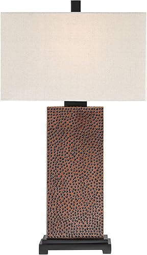Miniatura 6 de 360 Lighting Caldwell - Juego de 2 lámparas de mesa rústicas de 24.75 pulgadas de alto, tela texturizada martillada de bronce, pantalla rectangular