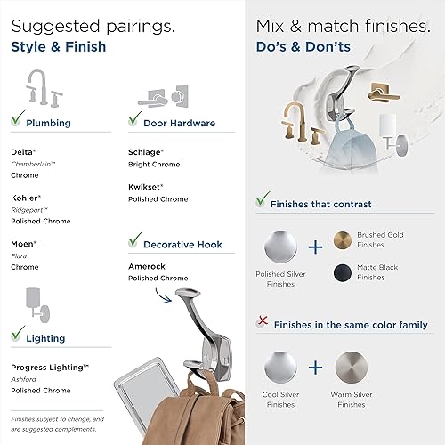 Miniatura 8 de Amerock H3700126  Gancho decorativo de pared de doble punta Vicinity  Gancho de cromo pulido para abrigos, sombreros, mochilas, bolsas  Ganchos para