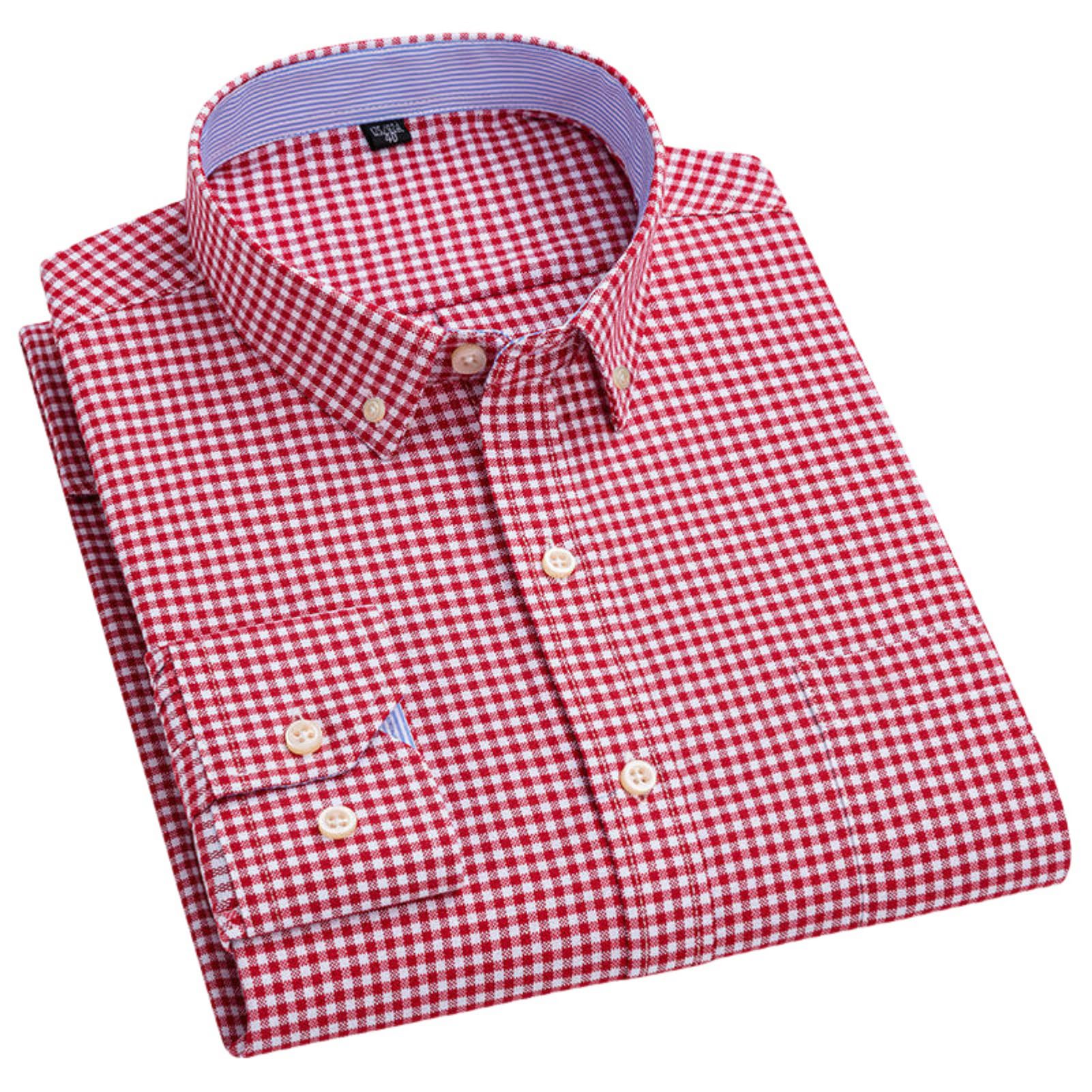 Herren Frühling Baumwolle Oxford Rot Schwarz Blau Weiß Kariertes Langarm Arbeitshemd Knitterfreies Einfarbiges Hemd