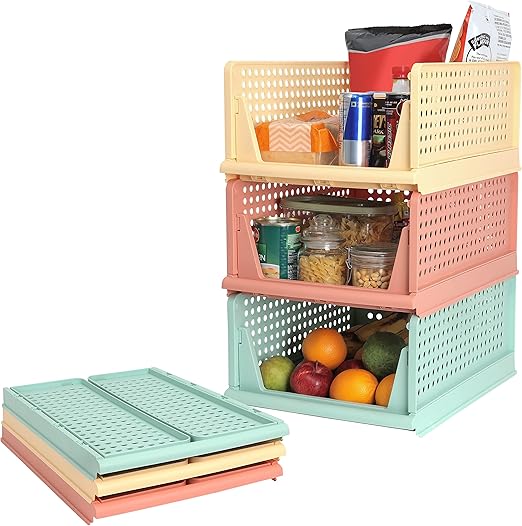 FNG8 Collapsible Crates for Storage [3 Pack] Stackable Plastic Crate