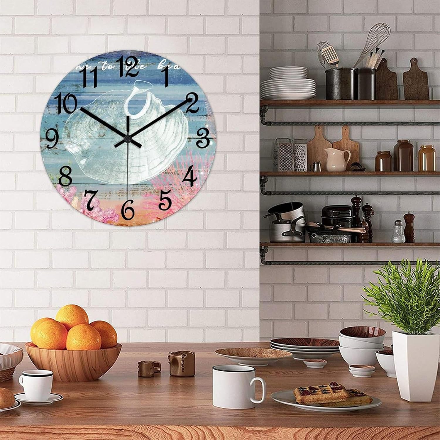 Gone to The Beach Wall Clock Beach Scene Ocean Theme Wooden Wall Clocks Battery Operated 12 Inch Non-Ticking Retro Cabin Wall Decor for Kitchen Bedroom Living Room Office