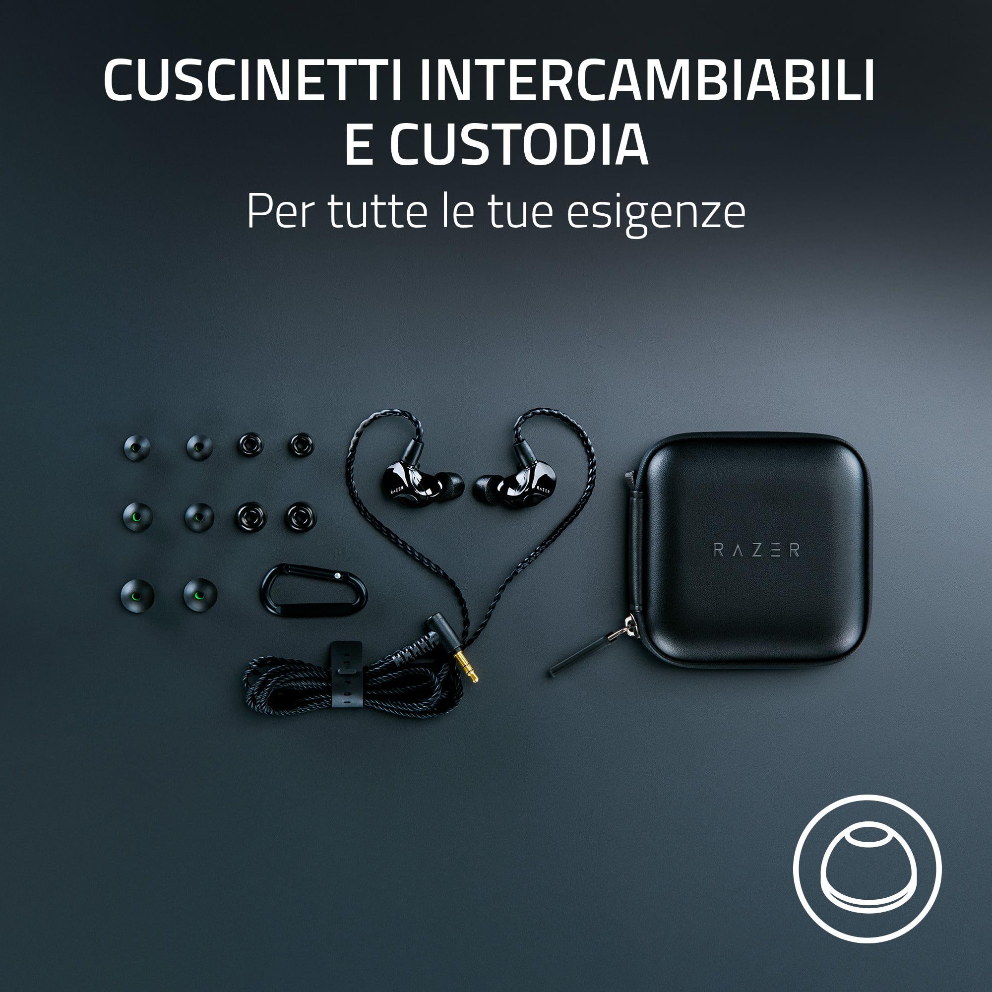 Razer Moray - In-ear monitor ergonomico per streammare tutto il giorno (Design acustico ibrido a doppio driver, Forma ergonomica a basso profilo, Isolamento passivo dal rumore avanzato) Negro
