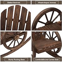 Vista 7 de Outsunny Mecedora de madera, silla mecedora Adirondack con diseño de listones y respaldo de gran tamaño, mecedora para exteriores con reposabrazos