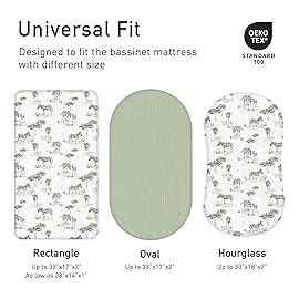 Muslin Bassinet Fitted Sheets, 2 Pack for Baby Boy and Girl, Soft Breathable Baby Pad/Mattress Sheet, Fit for Hourglass Oval and Rectangle Bassinet Mattress (Cute Zebra)
