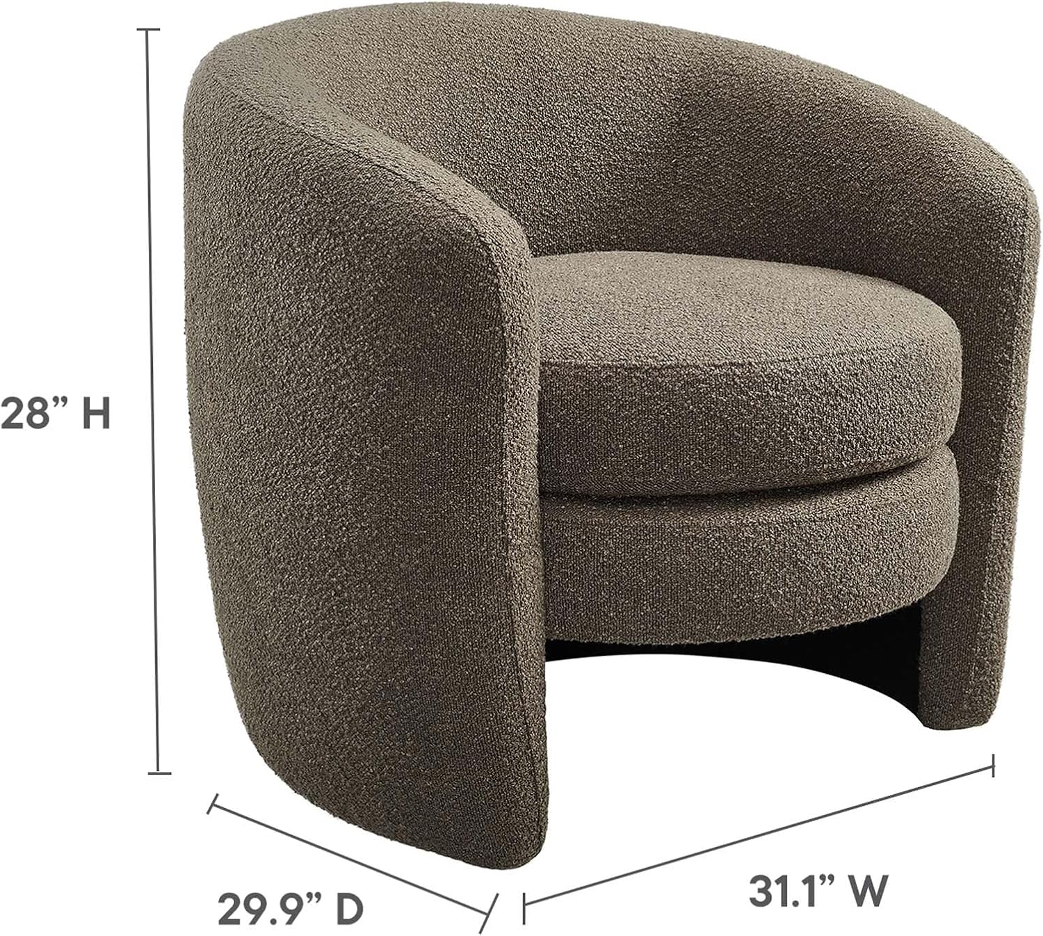 Modway Affinity Boucle Fabric Accent Chair in Pebble - Versatile Living Room Chair with Curved Back - Upholstered Bedroom Barrel Chair - Reading Armchair